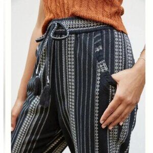 Anthropologie Black Embroidered Pull-On Drawstring Pants Boho Size Small